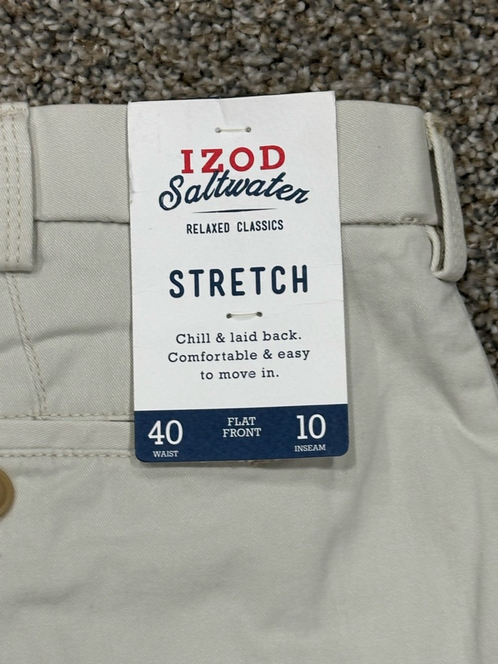 Men's IZOD Saltwater 40 XL Relaxed Chino Khakis Short Cream 10” inseam Stretch - Picture 7 of 8